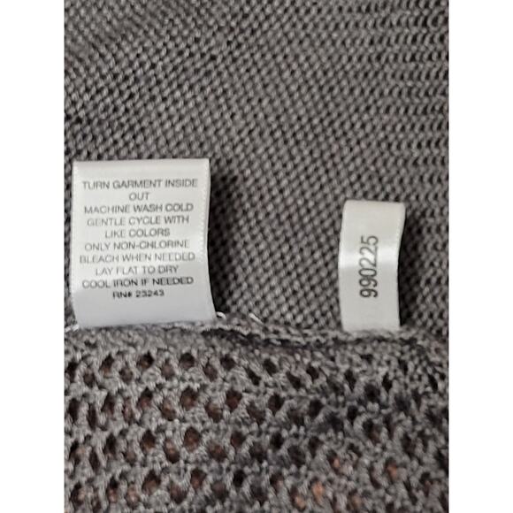 New York & Company Gray Fringe Tassel Open Knit Sweater Womens Large Semi Sheer - Picture 10 of 10